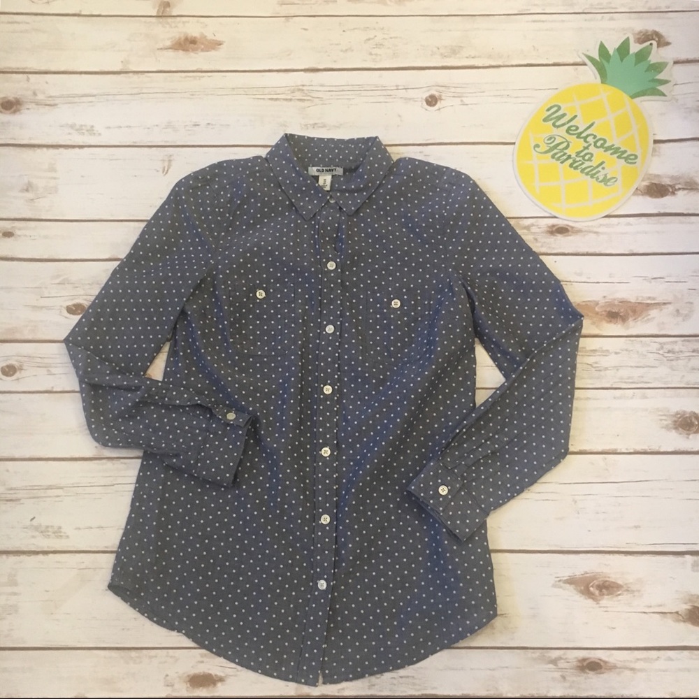 Old Navy Polka Dot Chambray Button Down Size XS - Picture 7 of 7